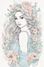 Placeholder: Abstract line art: beautiful, mesmerized drawing skatche girl in her hair nice flowers and in a beautiful flowering dress :: pastel colored flower tatoo, freedom of expression. " line art style