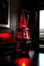 Placeholder: gaming table lamp inspired by avengers stark tower buliding architecture futuristic-modern stlye. piramid form, red and black color scheme