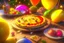 Placeholder: Luftballons, Limonade, vegetarische Pizza, Konfetti, Girlanden, fotorealistisch, Brause, Sommer, Spiel