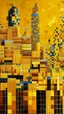 Placeholder: A golden yellow city made out of blocks designed in Navajo woven art painted by Victor Vasarely