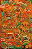 Placeholder: An orange colored mechanical jungle with devilish tigers designed in Kuna molas painted by Wassily Kandinsky