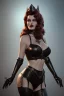 Placeholder: Rita Hayworth as evil queen in black leather, busty, cleavage, dominatrix, curvy, angry, stern look. character design by cory loftis, fenghua zhong, ryohei hase, ismail inceoglu and ruan jia. unreal engine 5, artistic lighting, highly detailed, photorealistic, fantasy