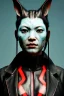 Placeholder: Medium Close Up Portrait, Front image. cyberpunk, rabbit mask, asian woman, leather hair. Latex suit army. white, red, color. Yakuza style. Color background, photo studio. Avatar image, highly detailed, concept art, smooth, unreal engine 5, ray tracing, RTX, lumen lighting, ultra detail, volumetric lighting, 3d, finely drawn, high definition, high resolution.