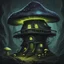 Placeholder: space island mushroom house. black indigo and lime colored. Detailed oil Painting, muted color, fantastical, intricate detail, splash screen, hyperdetailed, insane depth, concept art, 8k resolution, trending on artstation