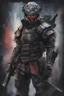 Placeholder: samurai cyberpunk soldier in high tech armor, watercolor style, ultra detailed character, simple background, oil painting style, dark colors, dramatic lighting