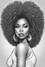 Placeholder: Create a coloring page of a beautiful curvy black female looking to the side with la curly afro. No shading, No color, define lines, clean lines