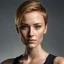 Placeholder: photo, rule of thirds, deborah ann woll dramatic lighting, short hair, detailed face, detailed nose, woman wearing tank top, smirk, realism, realistic, raw, analog, woman, portrait, photorealistic, analog, realism