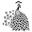 Placeholder: white, A peacock in a regal pose, focusing on its majestic feathers., coloring book, vector, white background, outline, with images neatly contained within the background, just black and white color, full body, no color.