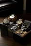 Placeholder: Produce an artistic representation of a Key Bey Berk watch box set against a backdrop of a luxury watch boutique, capturing the essence of sophistication and style."