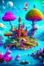 Placeholder: An enchanting and whimsical wonderland wall art portraying a magical realm with talking animals, floating islands, and flying ships, a sense of childlike imagination and fantasy pervades the scene, 3D rendering, with a focus on vibrant colors and dreamlike elements