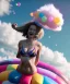 Placeholder: Ultra realistic speed clouds sky scene, wide angle view, sweet women falling down, inflatable color clothing, free jumping flying, many trinkets, hair monster. Clouds sea, many jelly beans, balls, color smoke, smile, happy, circus style, extreme, wind, 20,000 feet altitude, stratosphere, soft color, highly detailed, unreal engine 5, ray tracing, RTX, lumen lighting, ultra detail, volumetric lighting, 3d, finely drawn, high definition, high resolution.