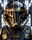 Placeholder: star wars bald male corellian pilot wearing dark gunmetal grey and black First Order special forces TIE pilot armored flightsuit and helmet with gold trim inside the jedi temple, centered head and shoulders portrait, hyperdetailed, dynamic lighting, hyperdetailed background, 8k resolution, volumetric lighting, light skin, fully symmetric details