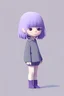 Placeholder: Visualize a cute, minimalist character using Stablecog. Craft a short girl with front bangs covering her eyes. Imagine her with soft, pastel-colored purple hair. Keep her design simple and charming, emphasizing minimalistic details that radiate a trendy yet endearing vibe.