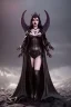 Placeholder: Morrigan Hel as evil queen in black leather gown, cleavage, angry, unreal 5, octane render,cinema4d, dynamic lighting, dramatic lighting, 4k, redshift render, highly detailed, hyper realistic