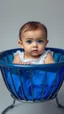 Placeholder: A baby girl in a cradle ,Deep blue shiny thick transparent plastic light gray background ,blue eyes, dark eyebrows