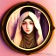 Placeholder: 3d anime Only the face Muslim Pretty impressive women inside a circular frame,Portrait image,professional look