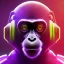 Placeholder: A beautiful portrait of a cyborg monkey purple neon color scheme, high key lighting, volumetric light high details psychedelic background