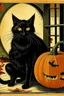 Placeholder: vintage cafe graphic Halloween, black cat