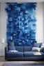 Placeholder: Create a handpainted WALL mural using pixelated squares, gradually transitioning from one color to another. This could be a gradient of blues, from deep navy to sky blue, creating a mesmerizing pixelated effect. Color Palette: Deep navy, royal blue, azure, sky blue.