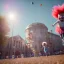 Placeholder: Ultra realistic circus scene. Sweet big hair monster flying. Child’s playing, strong man, smile, happy, color bubbles, smooth color, waist up view, Wes Anderson style, dark ambient, highly detailed, concept art, unreal engine 5, god rays, ray tracing, RTX, lumen lighting, ultra detail, volumetric lighting, 3d, finely drawn, high definition, high resolution.