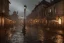 Placeholder: medieval fantasy town, rainy, street lights, market, tavern, dirt path