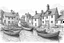 Placeholder: English fishing village hb pencil line art minimalist