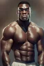 Placeholder: A big, muscular man with dark skin and a boxer in his twenties