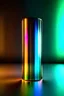 Placeholder: Abstract rendering of an iridescent glass cylinder floating of space