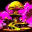 Placeholder: A fantabulous black, yellow, and pink (((mushroom tower house))) erected atop a (geologic pillar), surrounded by the uncanny imaginative ((( swirling skies))), offset by the stark hues of a (neon-tinged nebulous space scape), within. captured by the hand a skilled master painter with a focus on (softly blurred compositions and voluminous lighting).