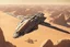 Placeholder: spaceship flying low over a desert city