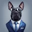 Placeholder: make one realistic business dog that is made of shapes and has a suit on looks a little like crystals lowest 2048 x 1152 pixels and highest 6 MB need to be a alpha