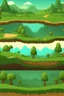 Placeholder: panorama level landscape for retro 2d platformer with grass, ground, trees etc