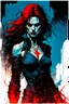 Placeholder: create a highly ethereal, darkly magical full body portrait illustration of a ragged Brujah female vampire , with highly detailed and deeply cut facial features, in the comic art style of FRANK MILLER and BILL SIENKIEWICZ, searing lines and forceful strokes, precisely drawn, boldly inked, with vibrant colors