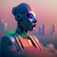 Placeholder: garbage dump, smoke plumes, clouds, smog, city scape with pollution, robot, double exposure photography, colourful nature, clean sharp focus, on white background, Fractal Geometry buildings, sacred geometry