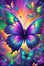 Placeholder: vibrant psychedelic oil painting image, airbrush, 64k, cartoon art image of background purple and green BUTTERFLIES , futurism style