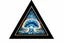 Placeholder: a blue nuclear explosion cloud, behind an omega like shape, all inside an equilateral triangle, radiant lines, oil painting