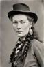 Placeholder: Buffalo Bill’s Wild West show also featured another, much less agreeable cowgirl known as Calamity Jane. She often performed with Wild Bill Hickock, with whom she associated on a personal level. Martha “Calamity” Jane Cannary was a frontierswoman who earned her nickname after rescuing a military Captain involved in a Native American ambush. With questionable character, boldness, and the ability to captivate, Calamity Jane was a woman-of-all trades. Following the military from fort to fort on t