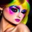 Placeholder: masterpiece, best quality, woman, sparkling eyes, fluorescent skin, colorful makeup, blond flutter hair, highly detailed body, sun light, 4K, RAW, depth of field, high contrast, realistic details, 24mm