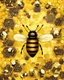 Placeholder: hive bee and honeycomb on the yellow background, abstract illustration