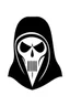 Placeholder: Extremely simple and fun logo representing the face only of the grim reaper. Black on white background