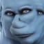 Placeholder: portrait of light blue ape-like short human male, skin whole body, volumetric lighting, intricate detail, realistic, close up