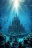 Placeholder: an ancient castle from atlantis in the middle of the ocean surrounded by fish, digital fantasy art, in deep sea water, it is an stunning etheral old place, an ecological gothic scene, underwater photograph, reconstruction, stunning ruins, flooded monuments, high detalies, sharp focus, realistic