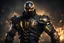 Placeholder: Scorpion Mortal kombat in a mega cool Black iron super suit with on his arms and shoulders, hdr, (intricate details, hyperdetailed:1.16), piercing look, cinematic, intense, cinematic composition, cinematic lighting, color grading, focused, (dark background:1.1)