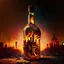 Placeholder: a broke bottle with a city on flames old west