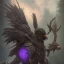 Placeholder: angry Raven warrior in black and purple battle armor, a highly detailed illustration, background of Inka jungle, realistic render, 8 k, micro detail, intricate, elegant, centered, digital painting, Artstation, smooth, sharp focus, illustration, artgerm, tomasz alen kopera, peter mohrbacher, donato giancola, joseph christian leyendecker, wlop, boris vallejo