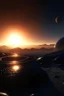 Placeholder: 4k, hyper-realistic, Ultra-HD, Ray-tracing, alien planet, Setting sun, sunset, milky way, planet with asteroid belt