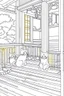 Placeholder: kids coloring page, Cats on the porch, cartoon style, thick lines, low detail, no shading