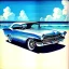 Placeholder: fullbody inside frame,Beach,classic style concept, vintage hotrod vehicle, retro design study, classic steel wheels, toned colors