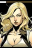 Placeholder: Female, looking serious, stripper, with blond hair in a comic style