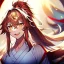 Placeholder: Clear focus, 8k, beautiful lighting, vibrant colors, girl, white long hair, vibrant golden eyes, messy hair, hair in between the eyes, laughing, angry, miko, ponytail,